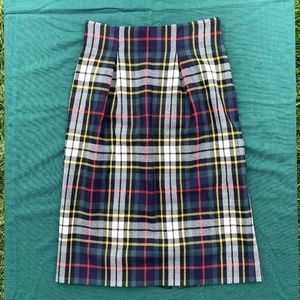 Fully Lined Vintage Wool Green Plaid Pleated Pencil Skirt